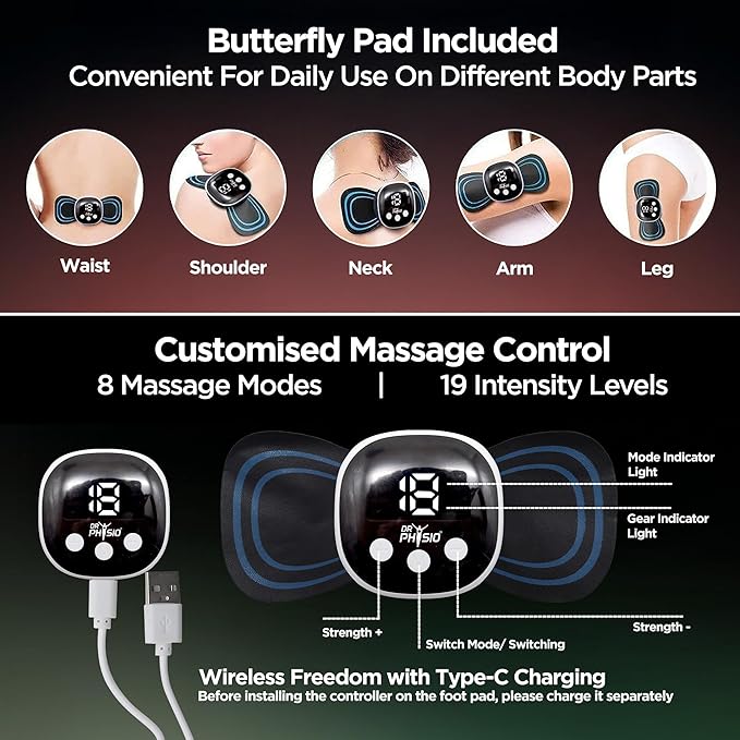 Theraveda 1035 EMS Rechargeable Foot Massager Mat Machine with 8 Massage Modes, 19 Intensity Levels, Reflexology Pad For Pressure Point Full Body Pain Relief, Portable Foldable Foot Massager for Tired & Achy Feet Relief - Image 3