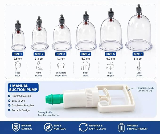 HIJAMA Cupping Kit 12 Pcs Vacuum Cupping Set for Health Care Portable Body Relaxation Massager & Manual Therapy Cups for Pain Relief Magnetic Traditional Chinese Therapy Cupping,Transparent