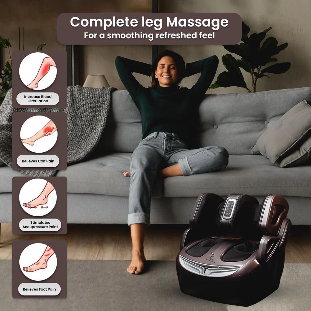 Leg Massager Foot & Calf Heated Machine With Airbags Vibration For Home Calf Thighs and Knee Pain Relief with Heat Corded Electric (Brown) - Image 2