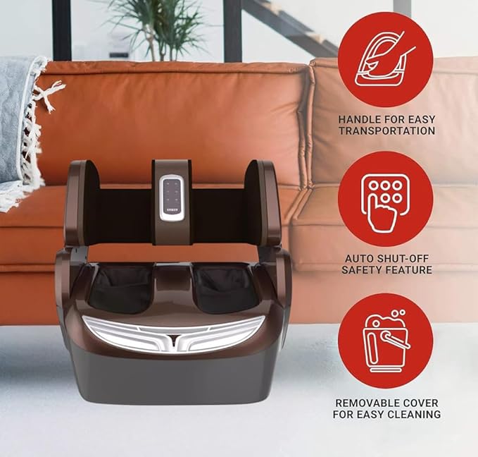 Leg Massager Foot & Calf Heated Machine With Airbags Vibration For Home Calf Thighs and Knee Pain Relief with Heat Corded Electric (Brown) - Image 4
