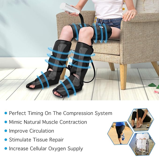 Theraveda Leg Massager, Leg Compression Massager for Circulation and Pain Relief Air Compression Foot Calf Thigh Massager with Handheld Controller (Thigh & Calf & Foot) - Image 3