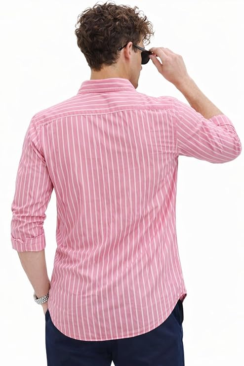 Men's Casual Printed Striped Stylish Latest Formal Shirt for Men | Cotton Mix 220 GSM